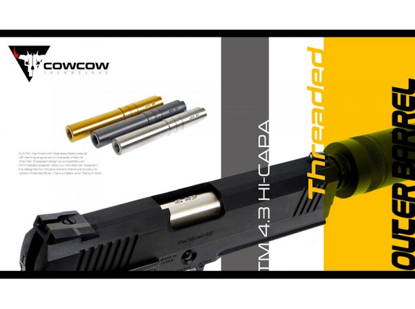 COWCOW Tech 4.3 Threaded Outer Barrel For Tokyo Marui Hicapa 4.3 Series GBB (.45 marking / Silver)