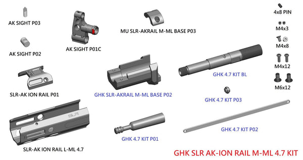 SLR Airsoftworks 4.7” Light M-LOK EXT Extended Handguard Rail Full Kit for GHK AKM GBBR Series (Black) (by DYTAC)