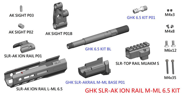 SLR Airsoftworks 6.5” Light M-LOK EXT Extended Handguard Rail Full Kit for GHK AKM GBBR Series (Black) (by DYTAC)